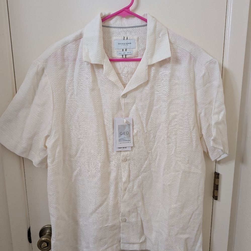 Denim & Flower White Casual Button Down Shirt